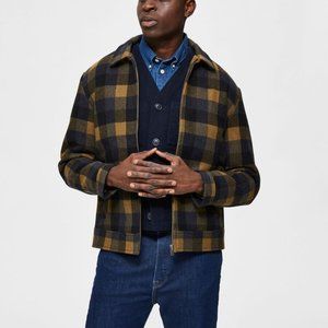 NWT Plaid Selected Homme Wool Jacket in Yellow (Butternut) Size Large